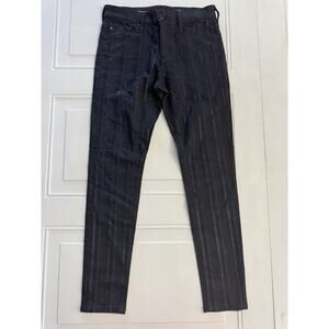 AG Adriano Goldschmied Sz 27R Farrah Skinny Ankle Jeans Black Blue Metallic